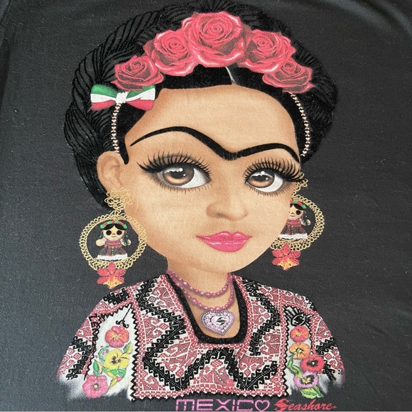 Frida Kahlo Women’s Black T-shirt Size XL Vibrant Multicolor Short Sleeve Top - Picture 3 of 9